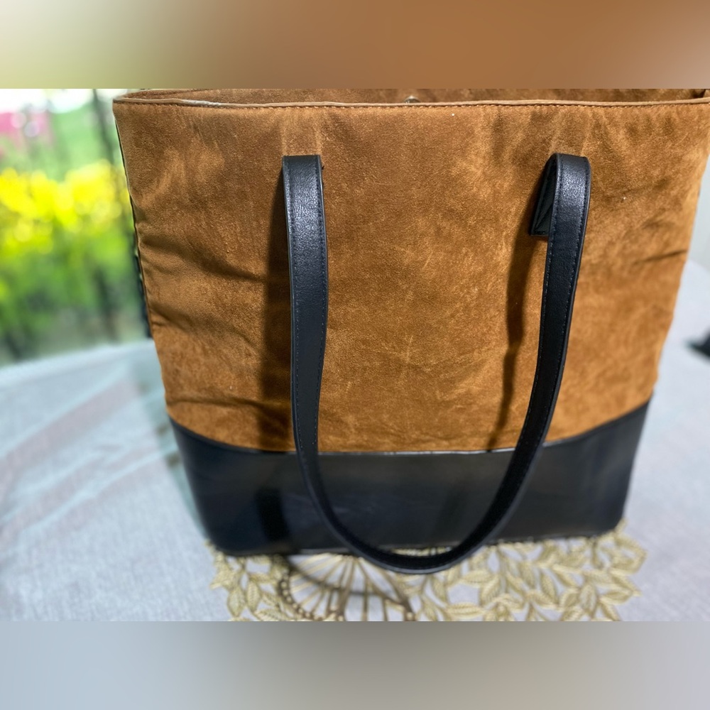❤️❤️❤️Mark & Hall Y2K Large Oversized Brown & Black Leather Suede Shoulder Tote - Picture 3 of 11